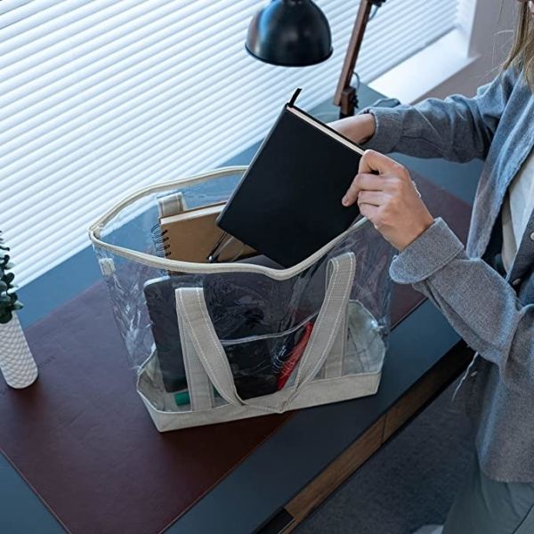 Clear Custom Shopping Bags Carrier Transparent PVC Tote Bag Stadium Outdoor Beach 14x5x13