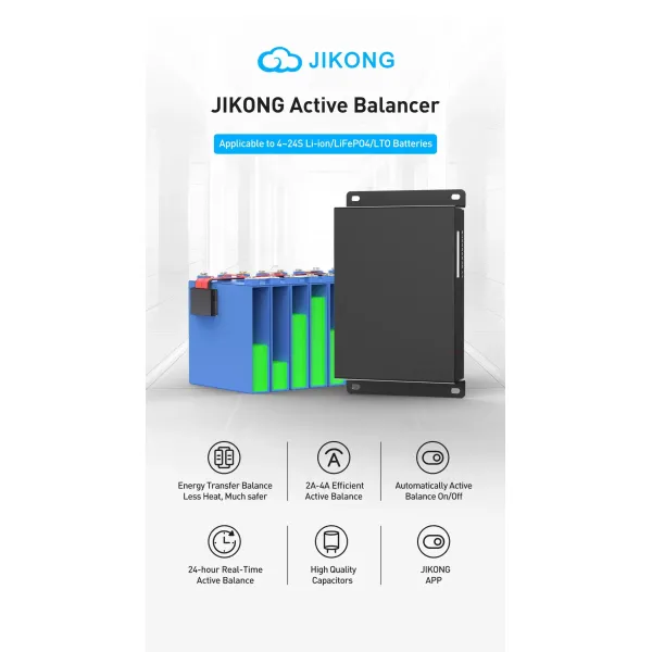 Jikong Smart Active Balancer 2A 4A 4s 8s 16s 20s 24s Bluetooth APP Li-ion LiFePO4 Lto Batteries