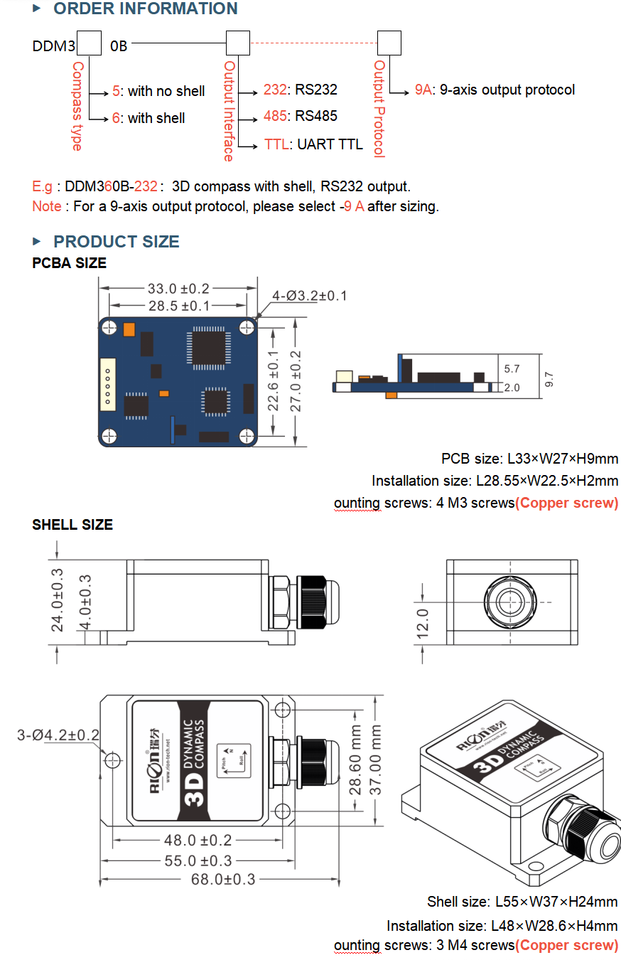 DDM350B DDM360B 3D Dynamic Electronic Compass with ±85° Tilt Compensation for Marine Navigation