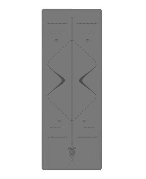 Rubber Yoga Mat  Body alignment lines Non-Slip Fitness pad Grey- Light Color