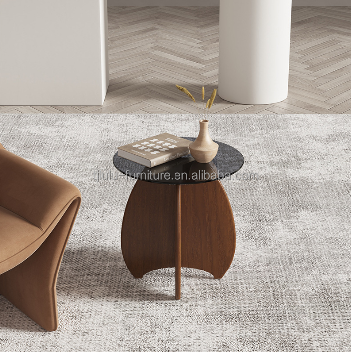 Solid Wood Round Side Glass Top Table Coffee Table For Living Room Design General Home Furniture Lacquered Finish