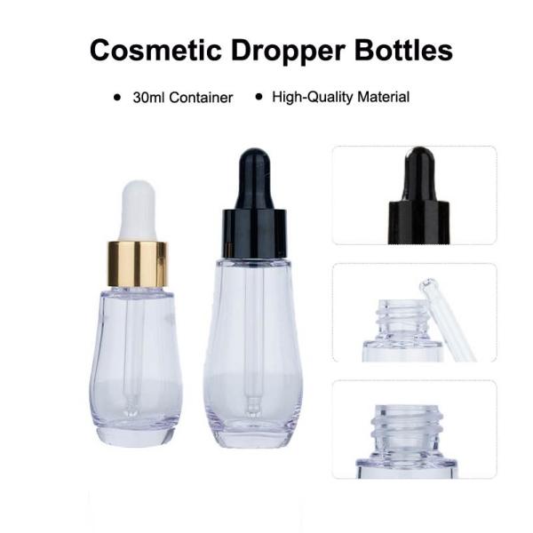 20/30 ml Garrafa transparente de vidro transparente cilíndrica com gota dourada/preta para garrafas de vidro cosméticos