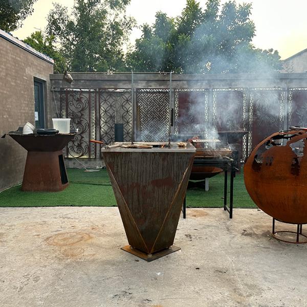 Multi Size Square Wood / charcoal Fuel Corten Steel BBQ Grill For Outdoor Cooking Easy To Clean