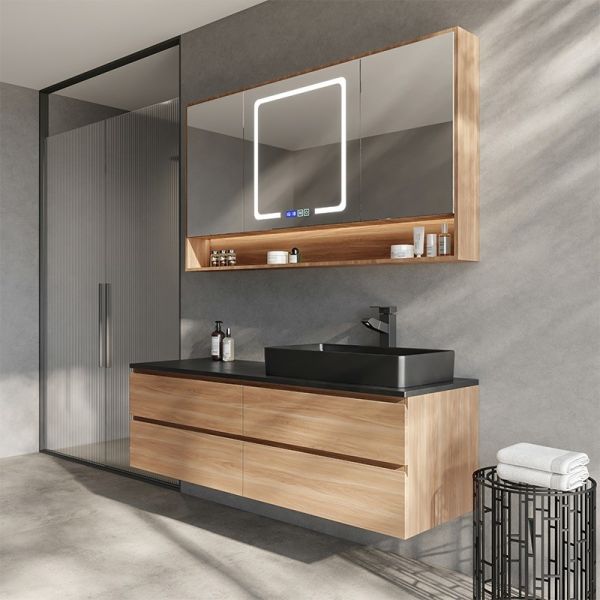 Waterproof Solid Wood Bathroom Vanities with Modern Design Quartz Stone Countertop