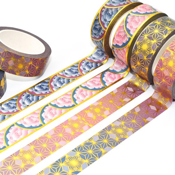 Flower Printed Decorative Stationery Adhesive Gold Foil Masking Washi Paper Tape