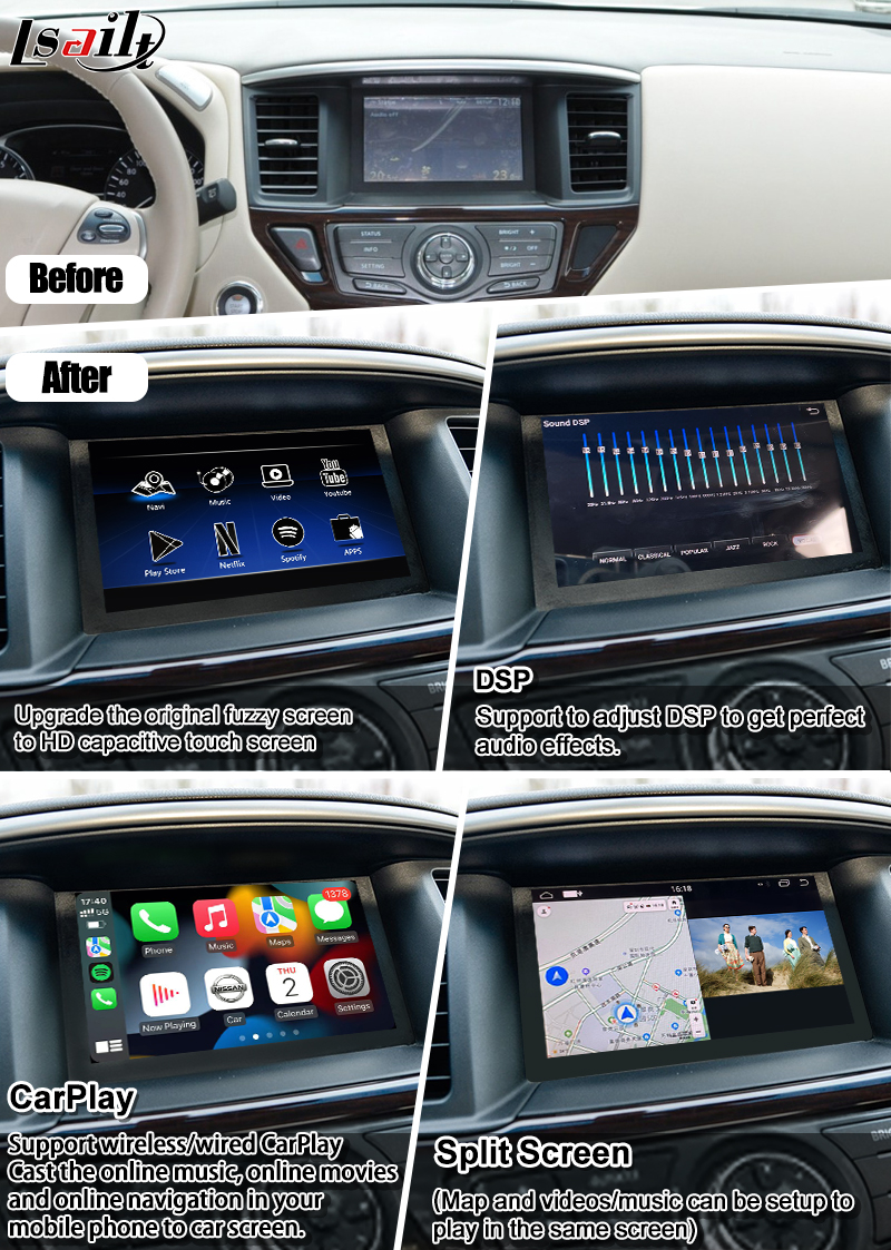 Экран мультимедиа автомобиля CarPlay для Nissan Pathfinder, патруля, Armada Infiniti QX с автомобилем андроида