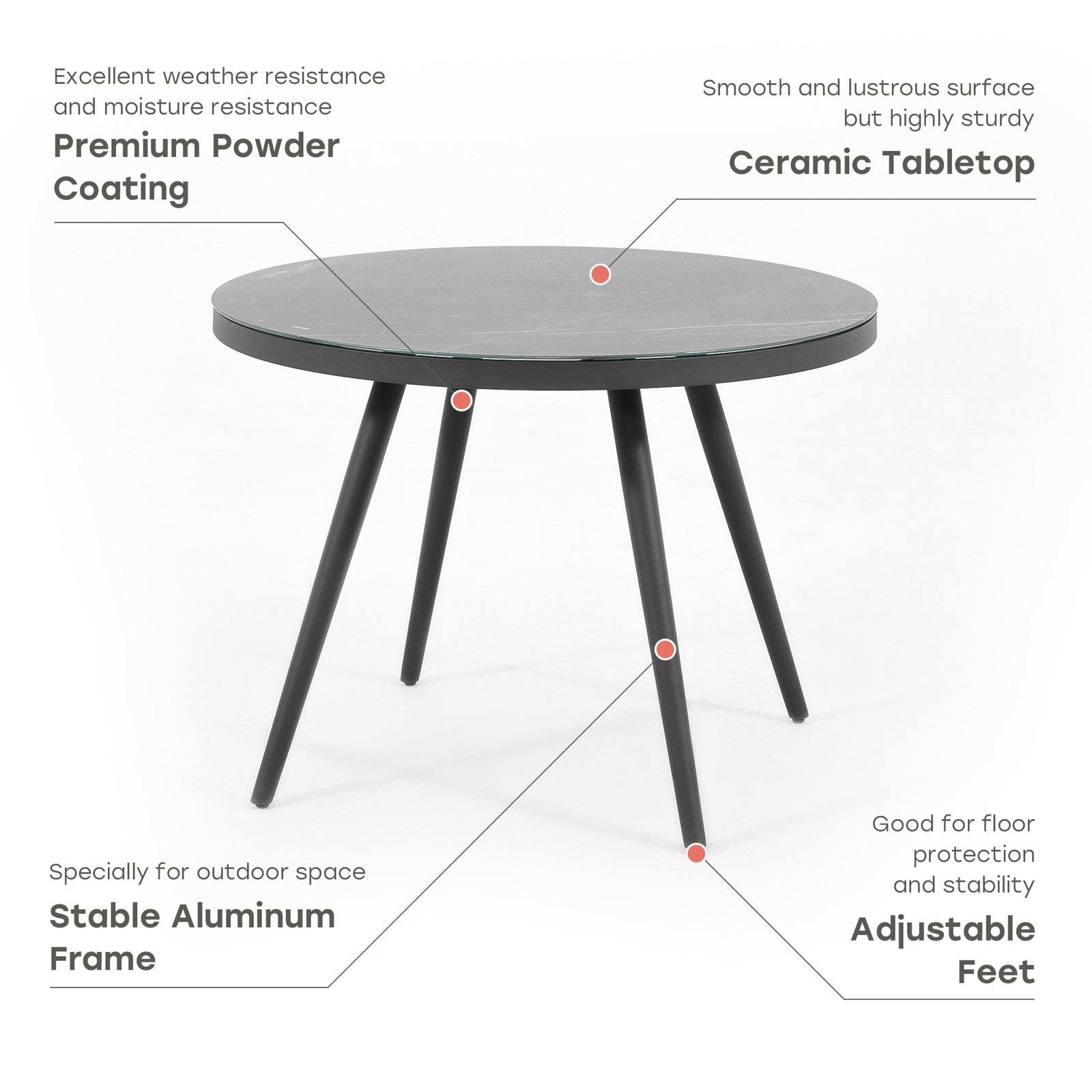 Aluminum Outdoor Dining Set for 4 Person Round Table and Armchair Garden Furniture