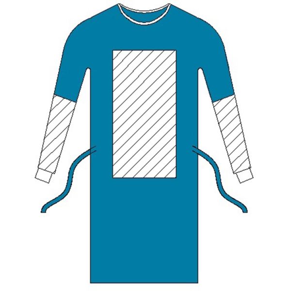 PP SMS Velcro Neck Knitted Cuff Disposable Surgical Gown Reinforced At Half Sleeves