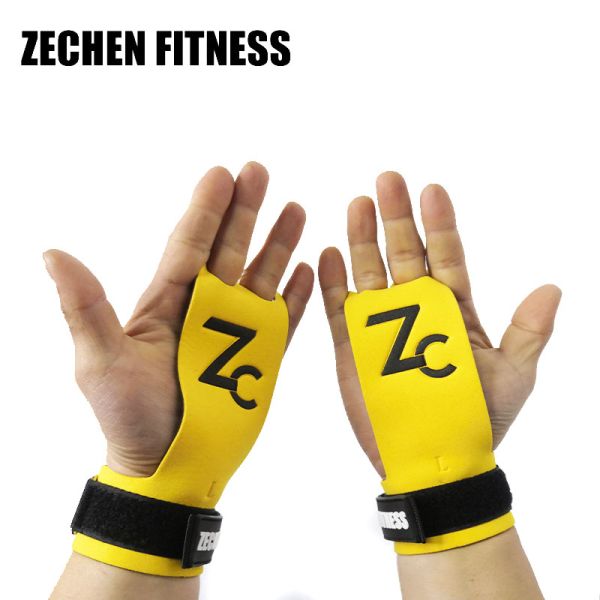 Yellow Crossfit Hand Grips For Lifting Weights 2 Hole Palm Gymnastics
