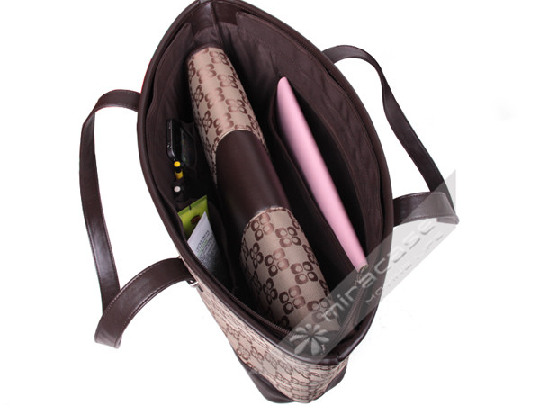 Brown Miracase Dobby & PU Durable Dobby Ladies Designer Laptop Bags, 15.6