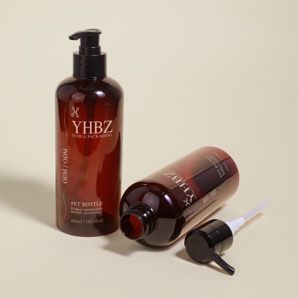 Amber Plastic Shampoo Pump Bottle Round Skincare Pcakaging Conatiner Pump Bottle