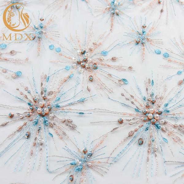 Poliéster Sparkly da tela 20% do laço da lantejoula do bordado do tule para vestidos das mulheres