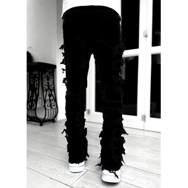 Street Style Men's Boot Cut Light Blue Damaged Tassel Applique Jeans Spandex/Cotton