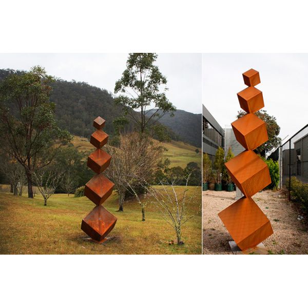 Danger Block Corten Steel Sculpture Rusted Metal Garden Sculptures For Lawn