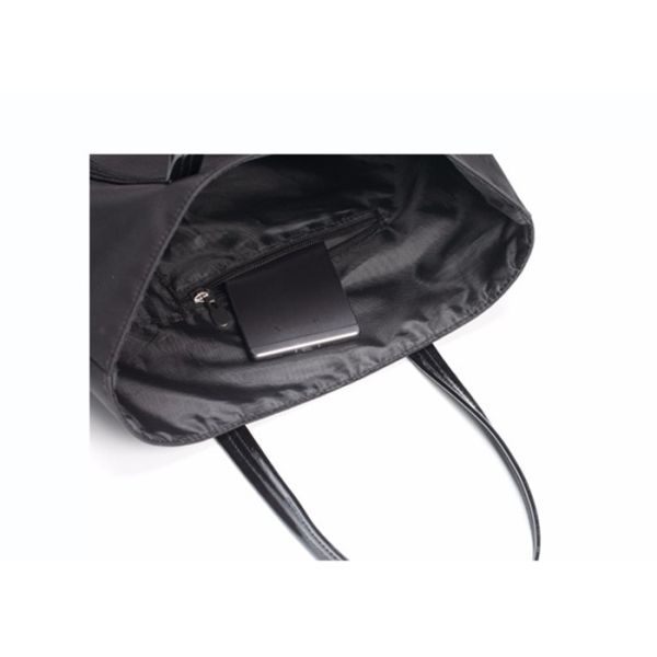 Cotton Canvas Tote Bags Black Nylon Fabric With Patent Leather PU Handle