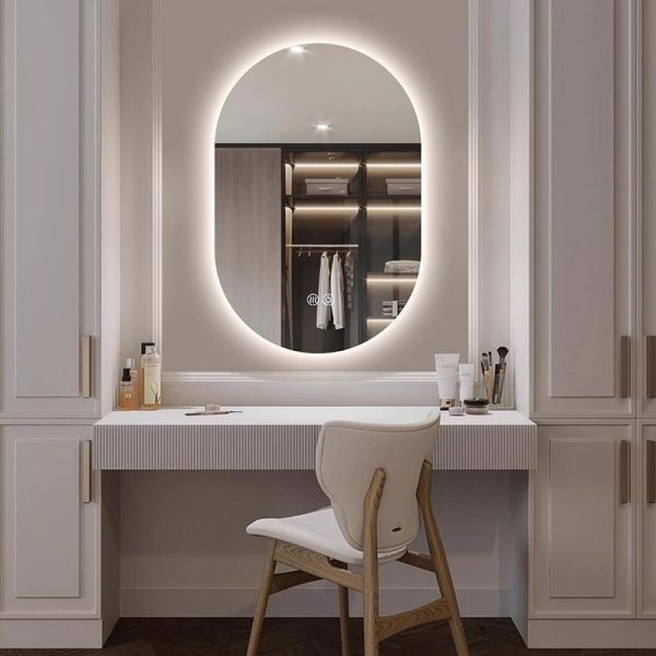Kingstin Custom Oval LED Bathroom Mirror Rimless Backlit Smart Vanity Mirror Anti-Fog Bluetooth Time Display