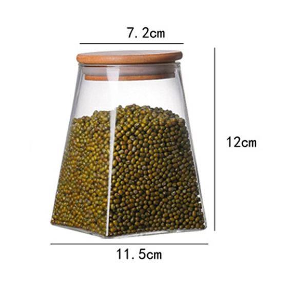 Fancy Hand Blown Trapezoid Borosilicate Glass Storage Jars With Bamboo Lids
