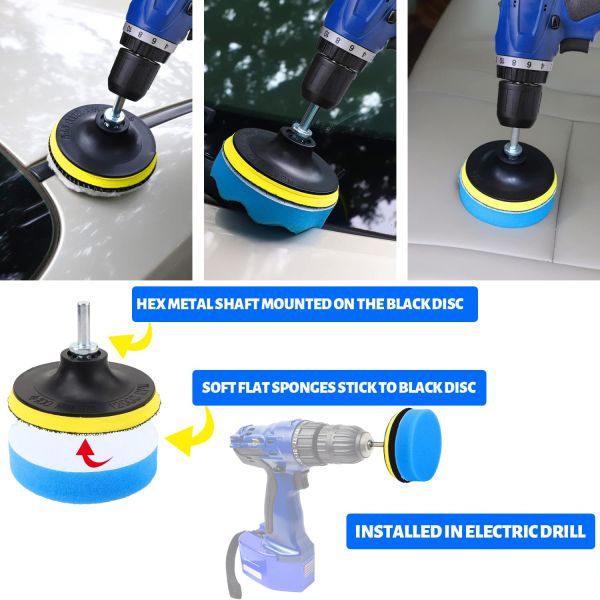 22 Pcs Kit de detalle de automóviles cepillos Conjunto de limpieza de interiores con perforación automática cepillado blando pegamento esponja almohadillas de pulido