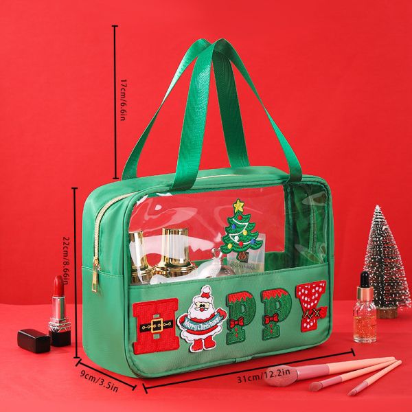 Large Capacity Cosmetic Bag With Festive Embroidered Letter And Customized Design