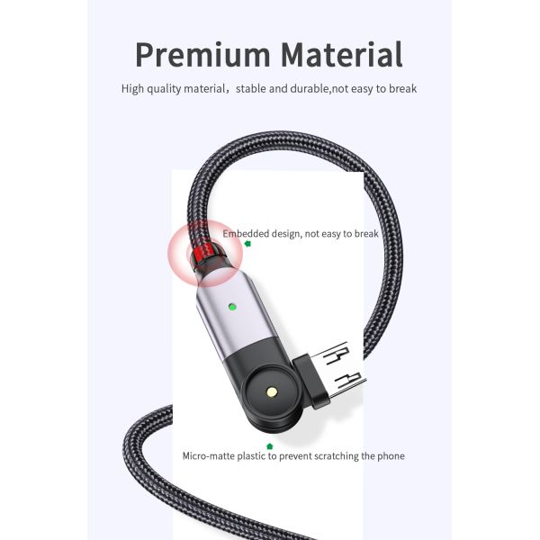 180 Rotate USB A To Micro B Cable Fast Charging LED Charger Data Cable