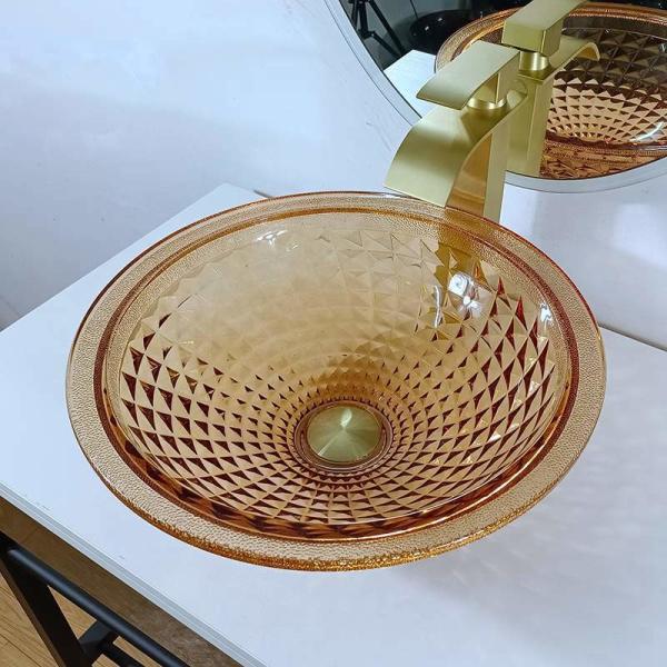 Vanity Artistic Round Basin Bowl Italian Design Amber Glass Vessel Sink