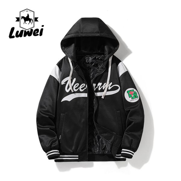 Мода хип-хоп уличная одежда наружная вышивка мотоцикл колледж в капюшоне бейсбол мужчины куртка с пользовательским логотипом