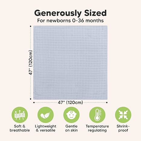 4-Pack Cotton Baby Swaddles for Newborns,Muslin Swaddle Blankets with Nimbus Color