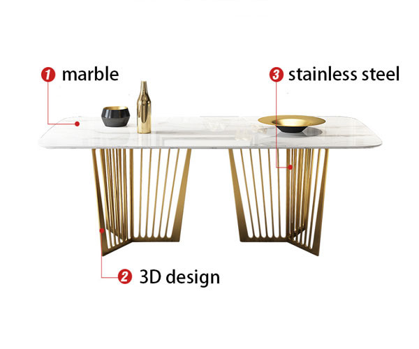 Stainless Steel Marble Dining Table And Chairs Rectangular Shape Non Porous