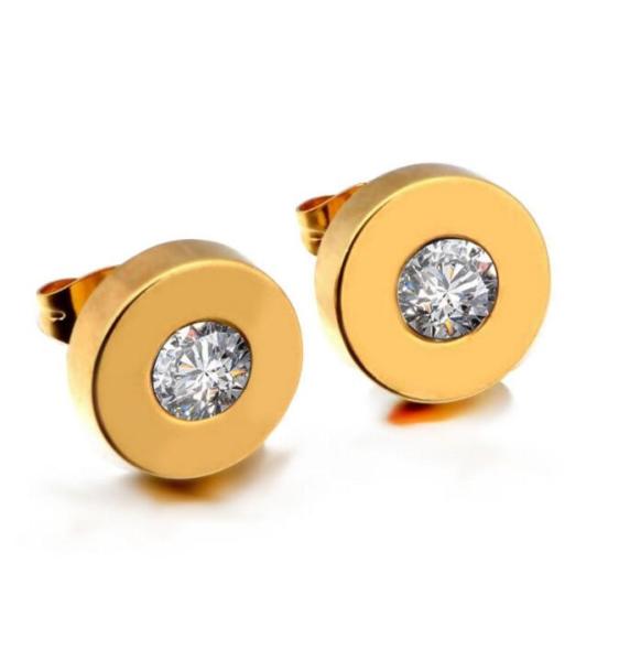 Yellow Gold Plated Stainless Steel Trendy Stud Earrings For men and Women Inlaid With AAA CZ Zircon Stone