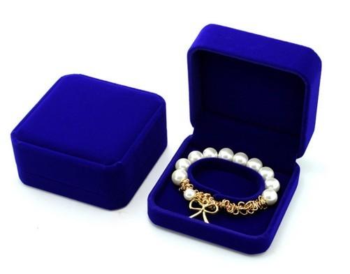 Blue Flocked Jewelry Velvet Box Bracelet / Ring Glossy Varnishing Gift Boxes