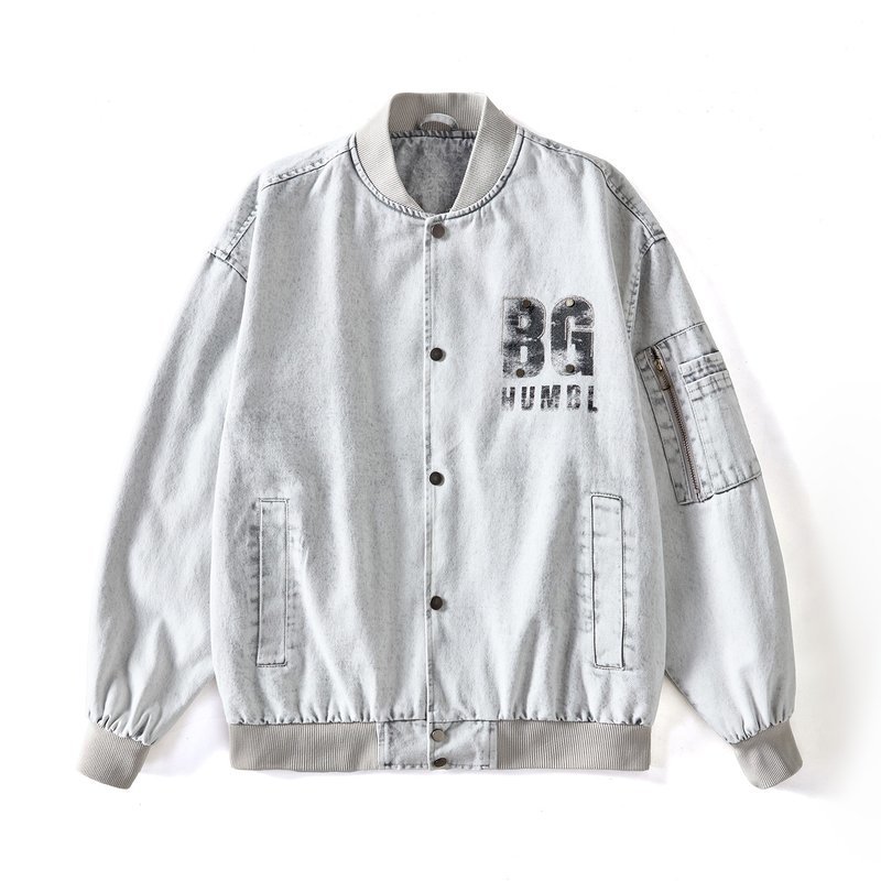 Printed Grey Printed Ribbed Hem youth varsity jacket wholesale Minimalist Long Sleeve Custom (YY-8808)