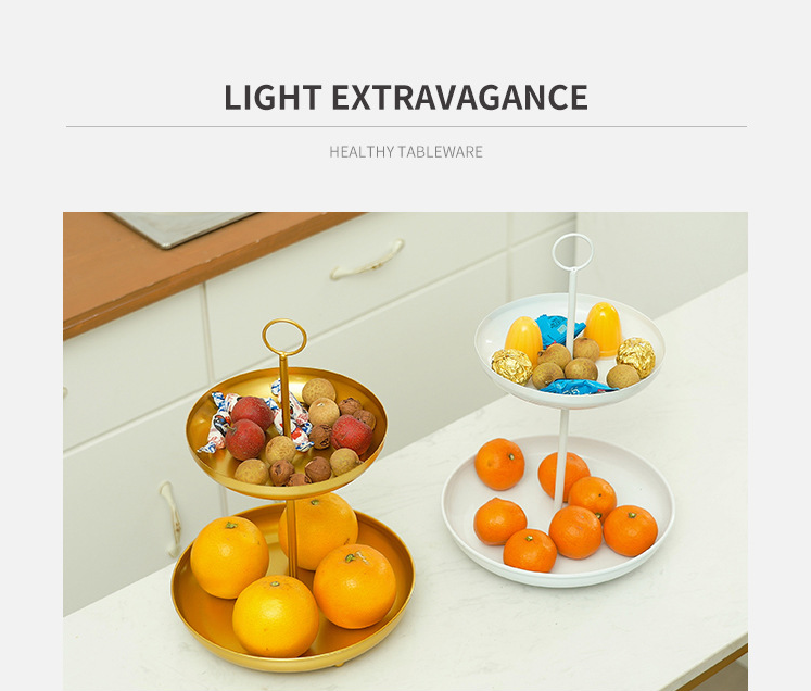 Anti Rust Double Tier 31cm Height Steel Fruit Basket