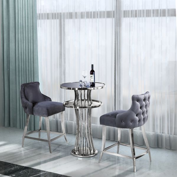 Restaurant Leisure Velvet Upholstered Bar Stools With Stainless Steel Legs