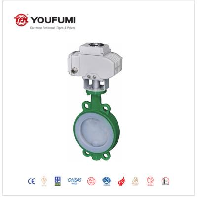 DIN Standard PTFE Lined Butterfly Valve ASTM A395 Wafer Style Caustic Soda Use
