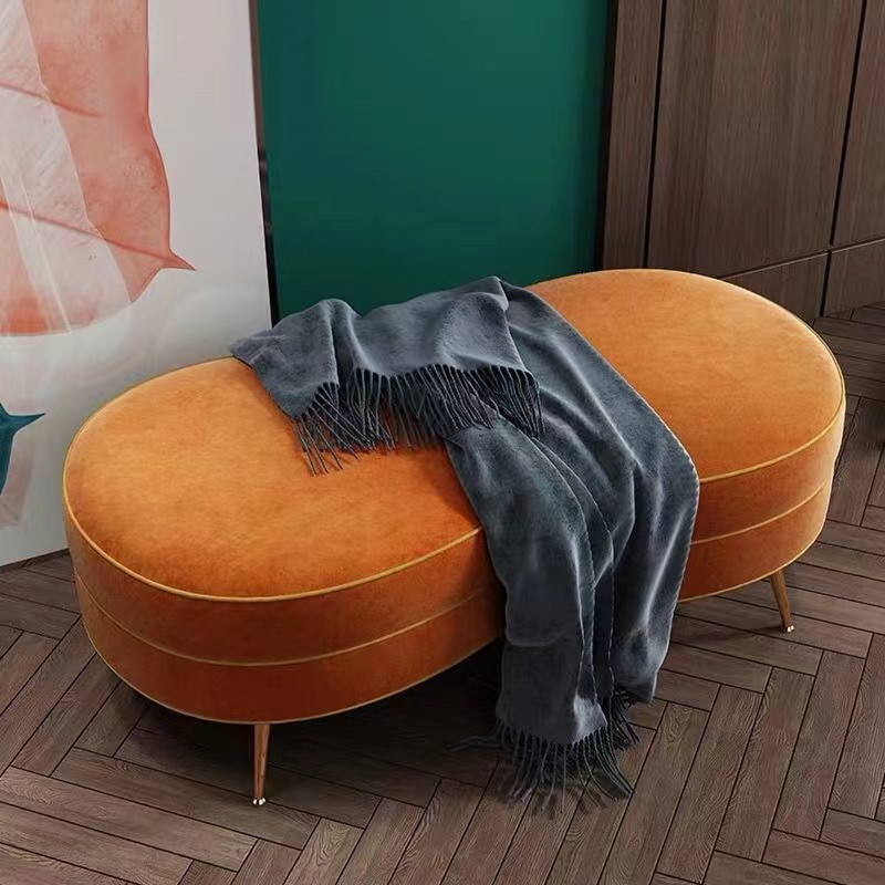 Italian Leather Hotel Custom Sofa Bed Tail Stool Long Bench Sofa Door Entry