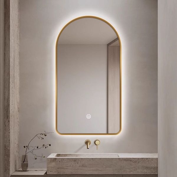 Kingstin Modern Arched LED Smart Mirror | Stainless Steel Framed Bathroom Vanity Mirror with Defogger & Custom Functions