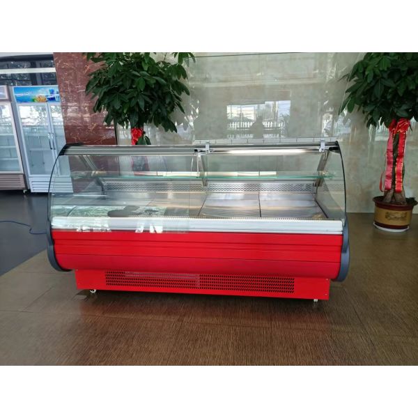 Meat display cabinet stainless steel glass front door flap type Fresh meat cabinet filp door with   looker