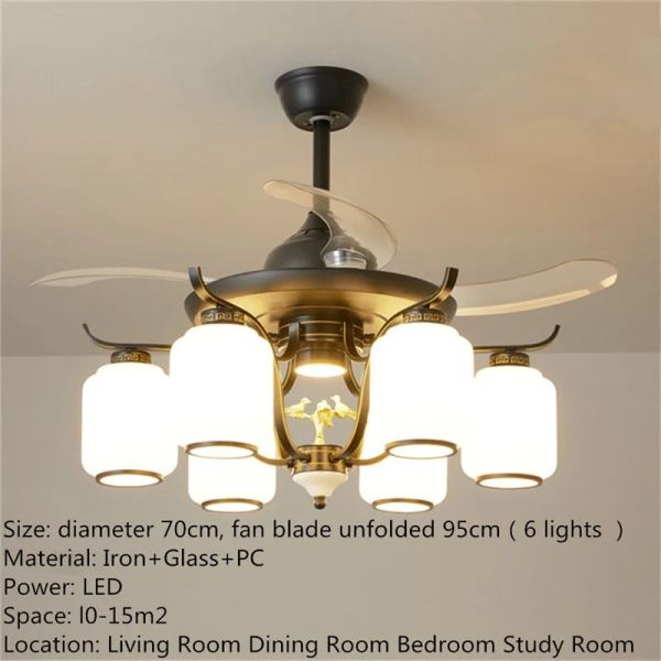 Luxury Ceiling Fan Light Remote LED Electric Fan Light with glass lampshade metal Stealth Fan Light (WH-VLL-28)
