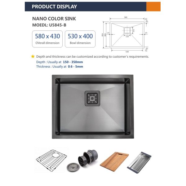 58x45 Coloured Stainless Steel Sink 23 Inch Undermount Stainless