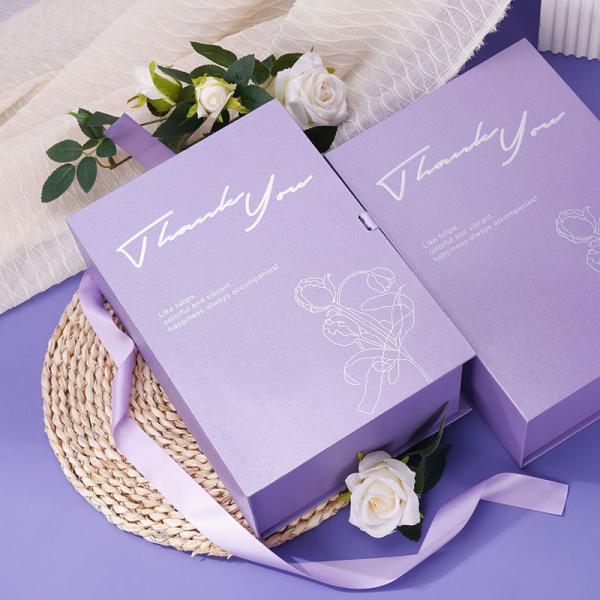Custom Purple Tulip Book Shaped Gift Box Ecofriendly Packaging