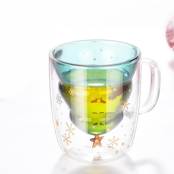 Copo de vidro da árvore 250ml do desejo do Natal, canecas de café de vidro isoladas com tampa