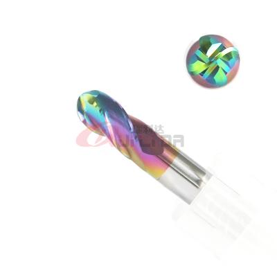 Flautas de alumínio de superfície Ballnose Endmill do moinho de extremidade 4 do espelho HRC65 com revestimento de DLC