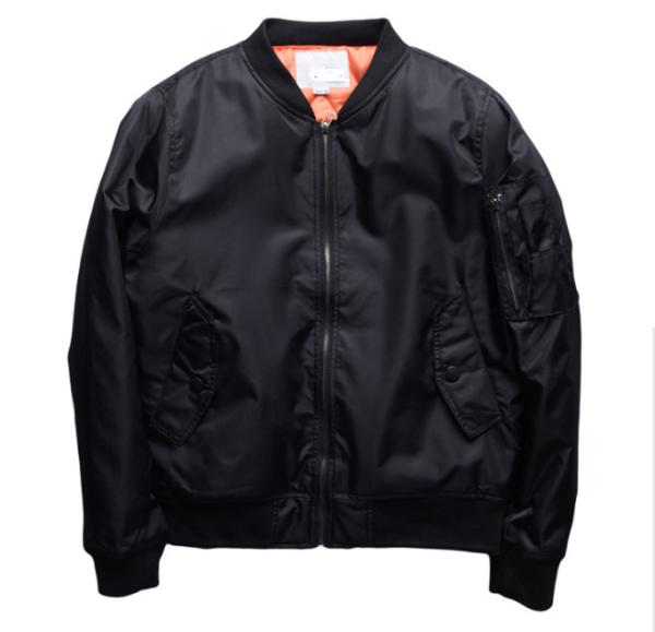 Male Vintage Ma1 Bomber Jacket With Crew Neck Collar Single Breasted