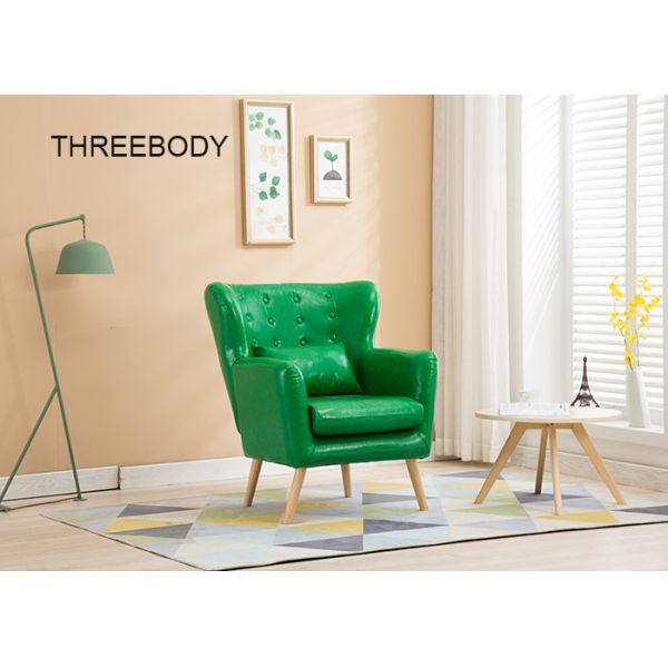 Solid Wood Legs Fabric Corner Sofa , One Seater Green Fabric Sofa For Hotel