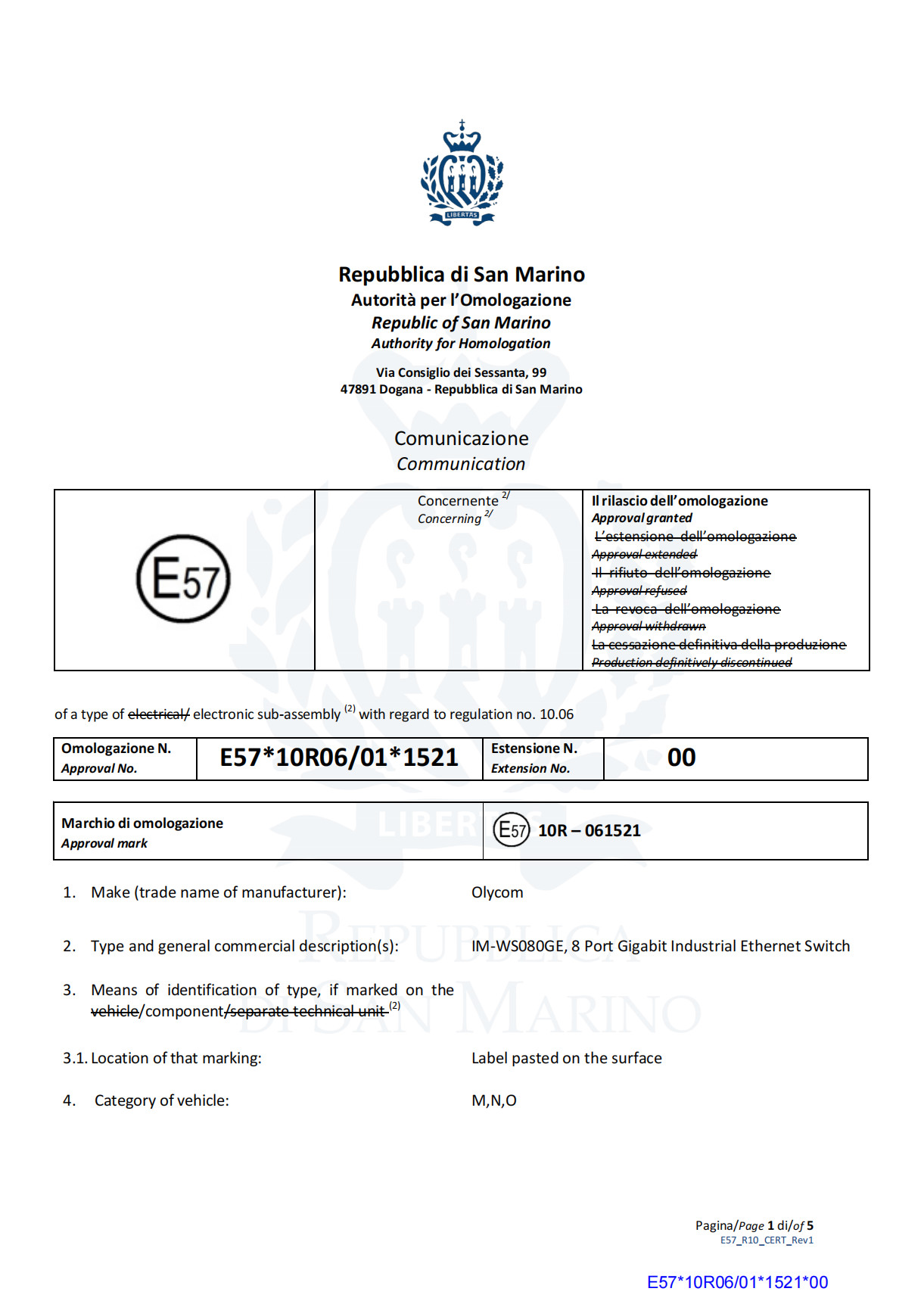 Shenzhen Olycom Technology Co., Ltd. Сертификации