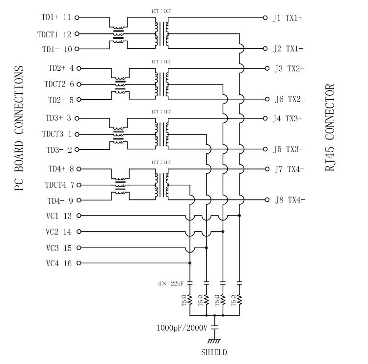 Основание-T соединителя 10G JGCG1T1004PW-GG RJ45 интегрировало Magnetics для применения PoE++