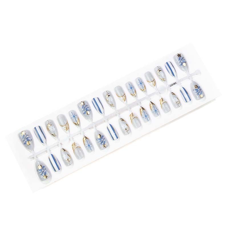 Wholesale Blue Snowflake Christmas Holiday Press On Nails Almond White Gold Foil