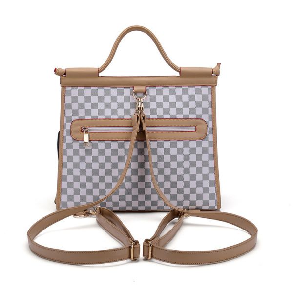 Несущие любимца классической сумки собаки решетки белой на открытом воздухе милые