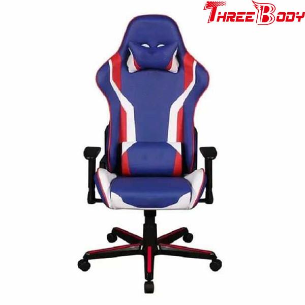Mobile Comfortable Computer Gaming Chair , Blue PU Leather Racing Seat Desk Chair