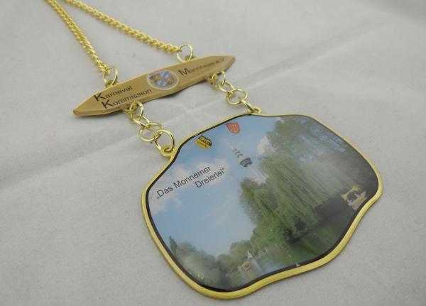3D Carnival Zinc Alloy, Pewter Medal by Offset Printing, Long Gold Plating Metal Chain